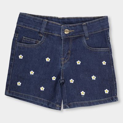 Girls' Dark Denim Buttoned Shorts