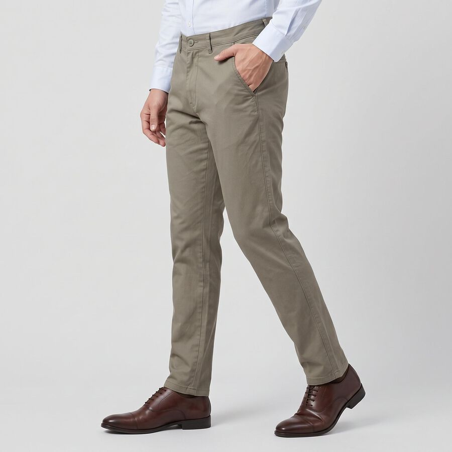 Men's Light Grey Slim Fit Chino Trousers, Light Grey, large
