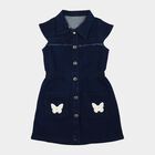 Girls' Navy Blue A-Line Butterfly Applique Button-Front Frock, Dark Blue, small