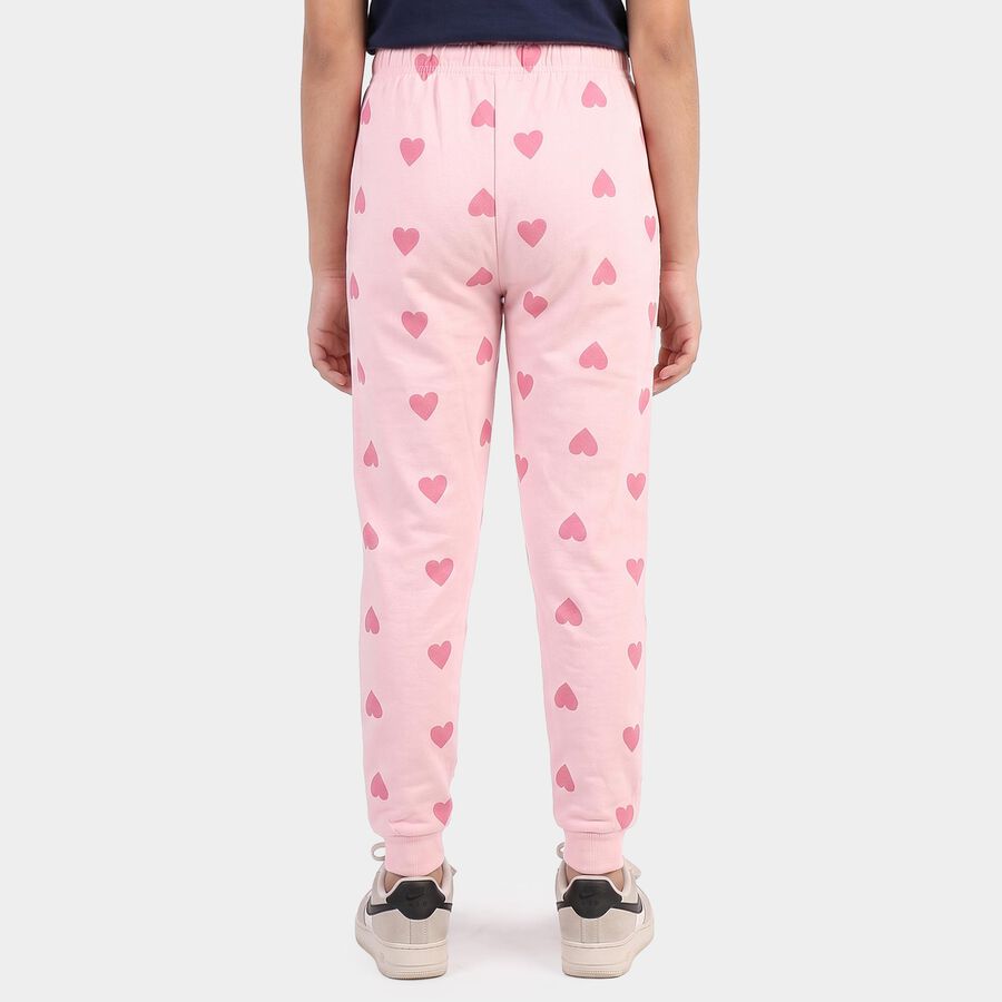 Girls Pink Heart Printed Drawstring Jogger Pyjama, Pink, large