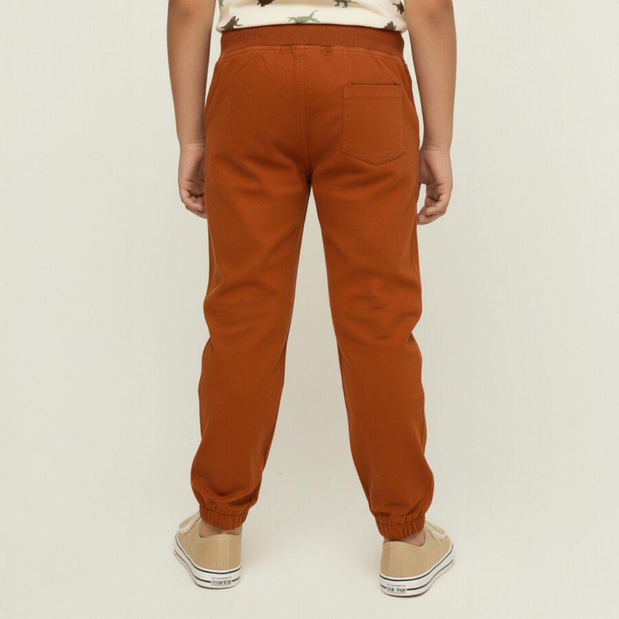 Boys Rust Orange Regular Fit Jogger Trousers, भूरा, large image number null