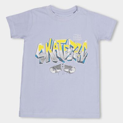 Kids' Light Blue Cotton Round Neck Casual T-Shirt