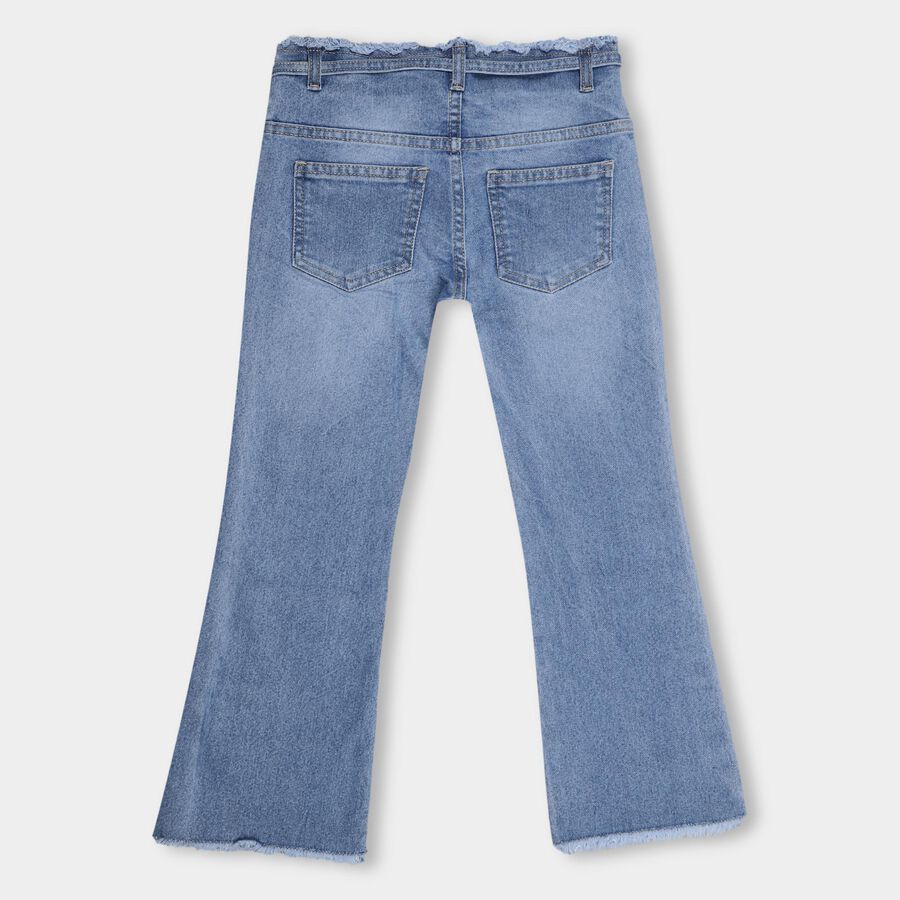 Girls' Buttoned Jeans, Mid Blue, large image number null