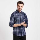 Cotton Checks Casual Shirt, गहरा नीला, small image number null