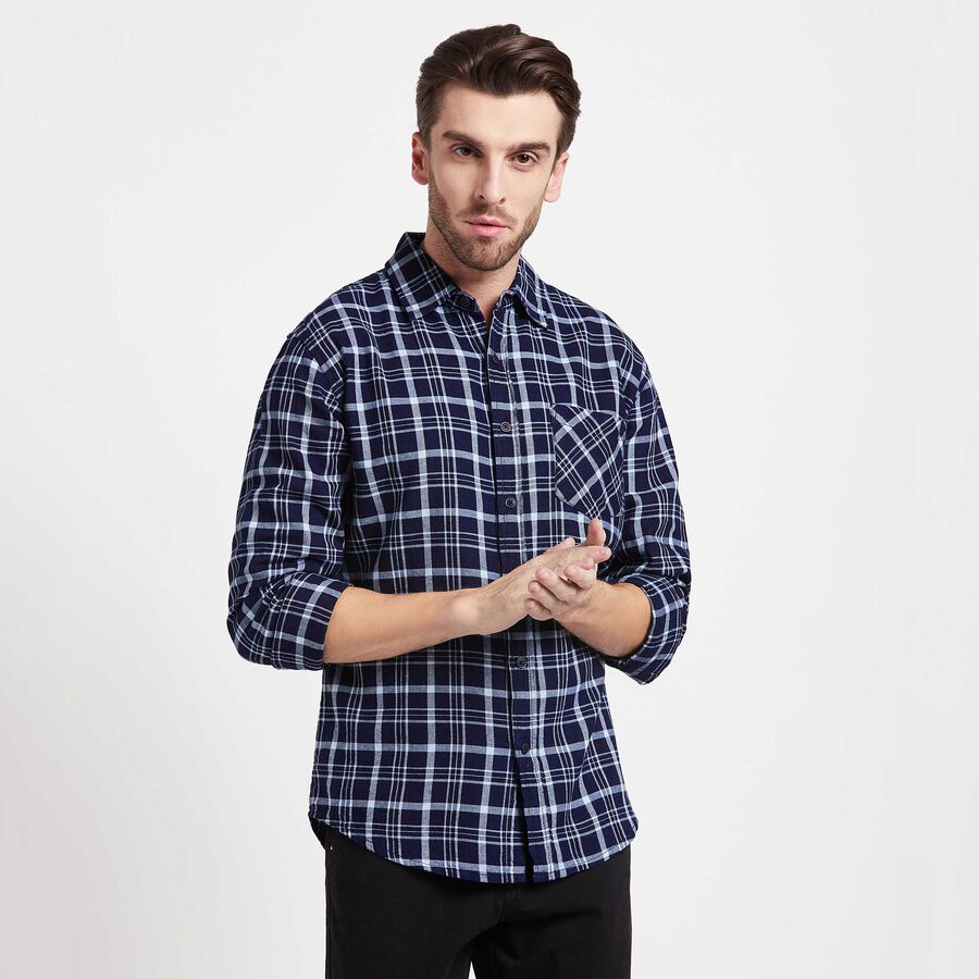 Cotton Checks Casual Shirt, गहरा नीला, large image number null
