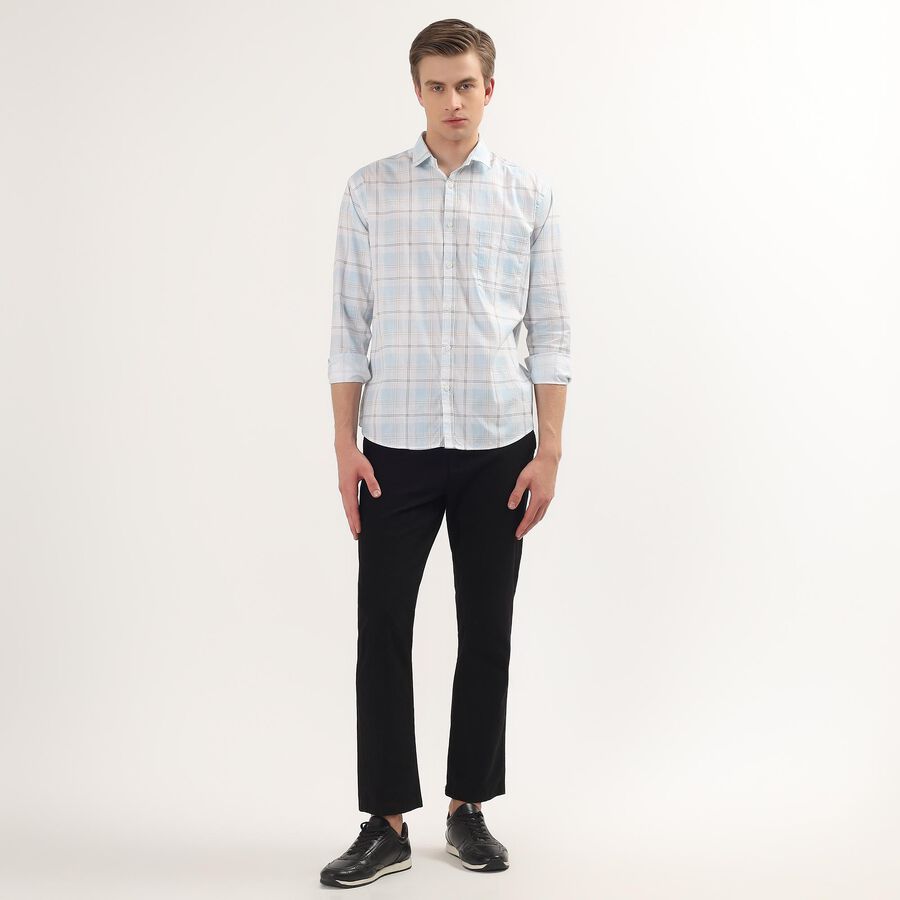 Men's Light Blue Cotton Spread Collar Casual Shirt, Light Blue, large