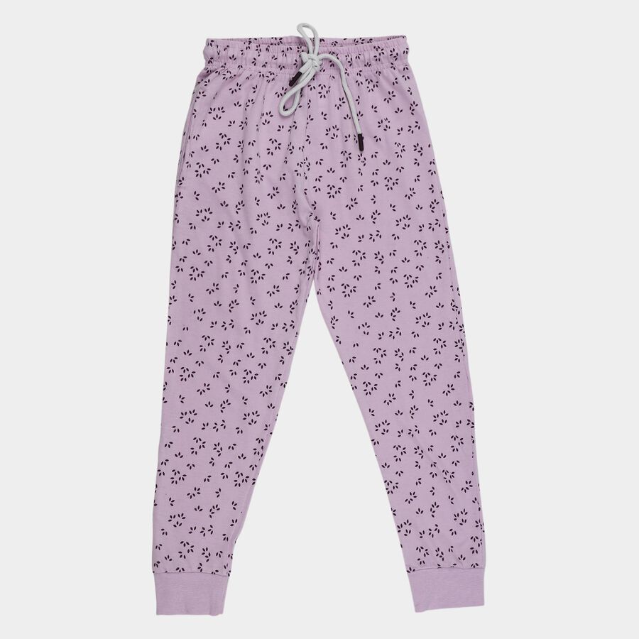 Girls' Lilac Regular Fit Heart Printed Pyjama, Lilac, large