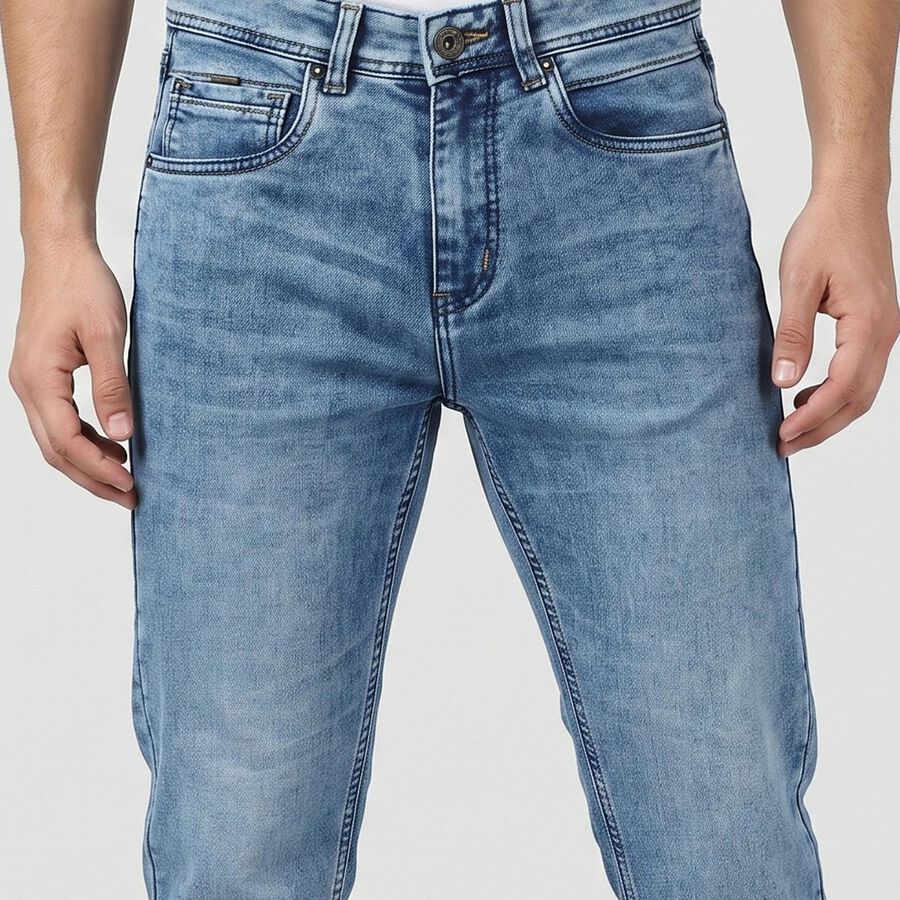 Men's Light Blue Slim Fit Washed Jeans, हल्का नीला, large
