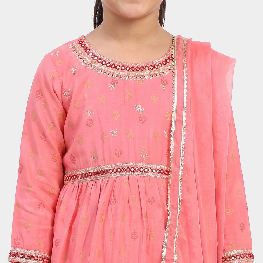 Girls Pink Round Neck Fusion Set, Light Pink, large