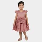 Girls' Pink Bow Embellished Pleated Party Wear Frock, हल्का गुलाबी, small