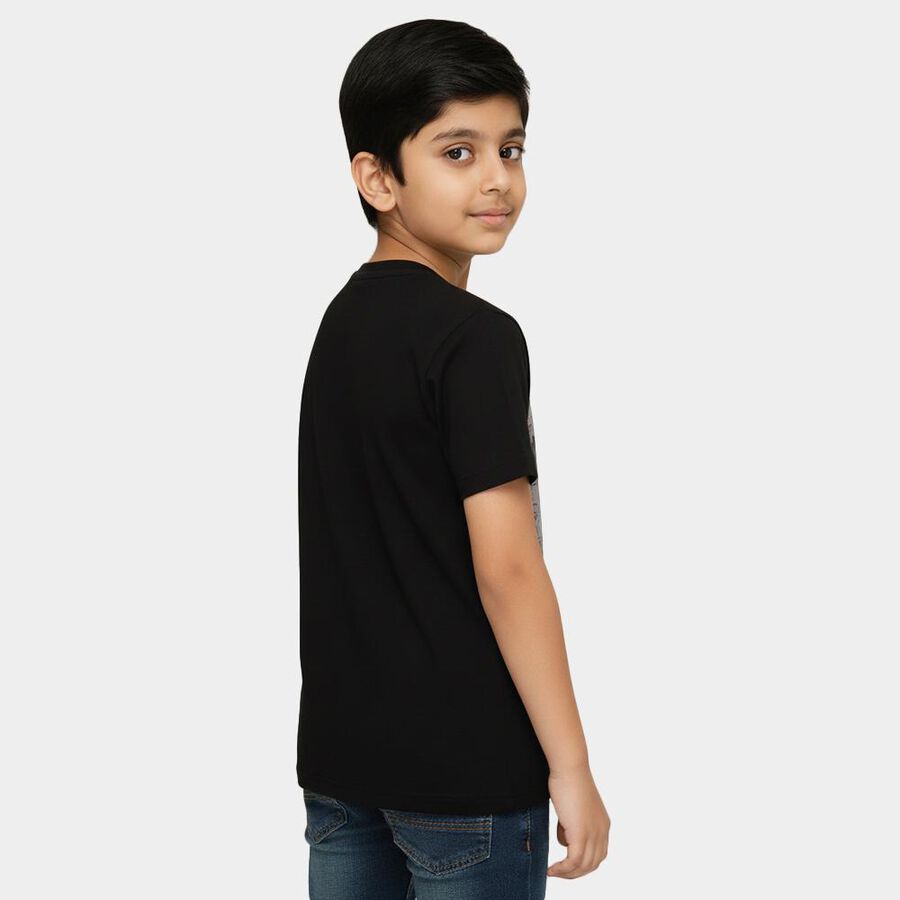 Boys Jet Black Crew Neck Graphic Printed T-Shirt, Black, large image number null