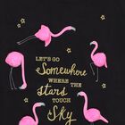 Girls' Black Cotton Round Neck Flamingo Printed Ruffle Sleeve T-Shirt, Black, small