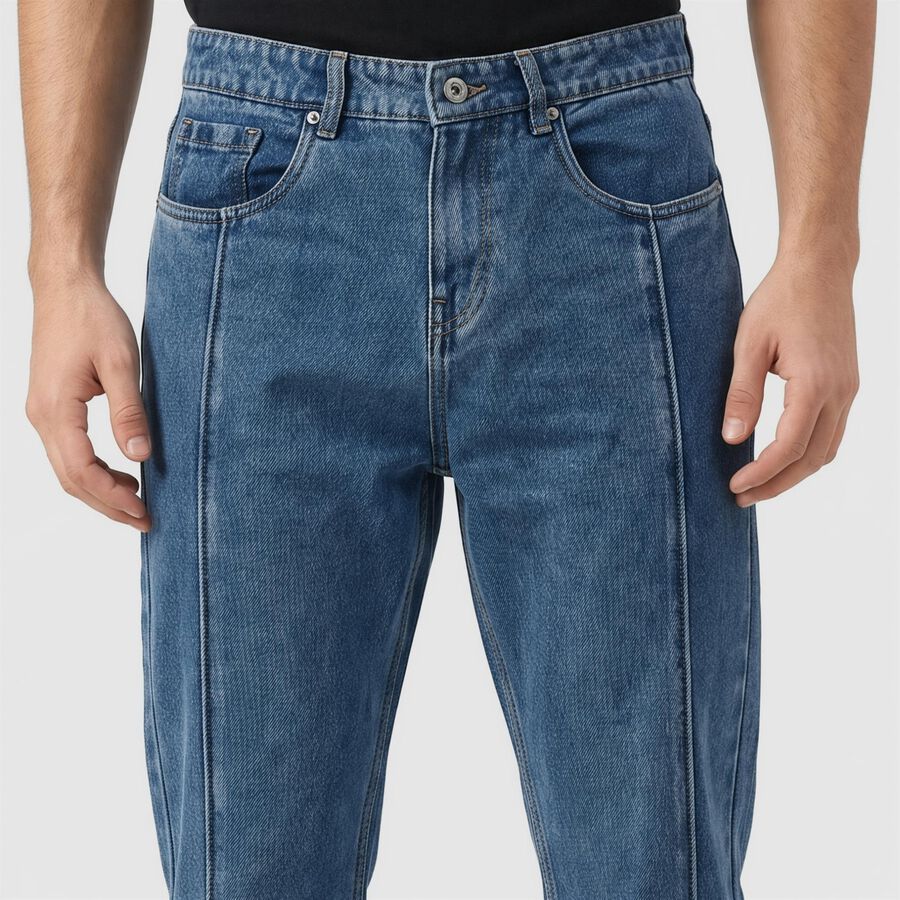 Men's Blue Straight Fit Faded Jeans, Mid Blue, large