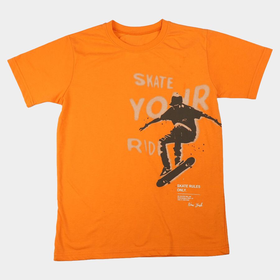 Boys Rust Crew Neck Regular Boys T-Shirt, रस्ट, large