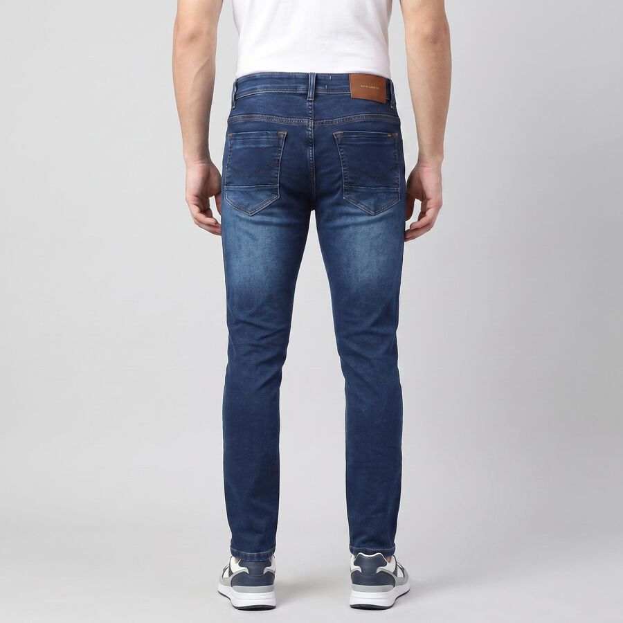 Men's Blue Slim Fit Faded Jeans, गहरा नीला, large