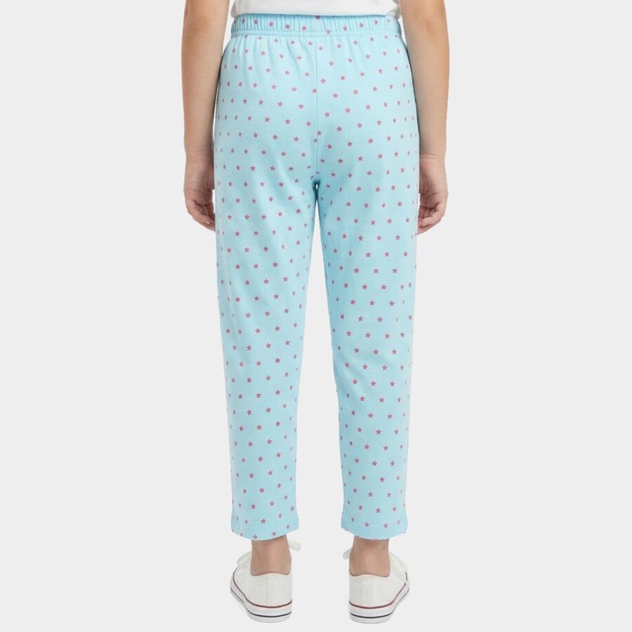 Girls Navy Blue Regular Fit Star Printed Pyjama, Light Blue, large