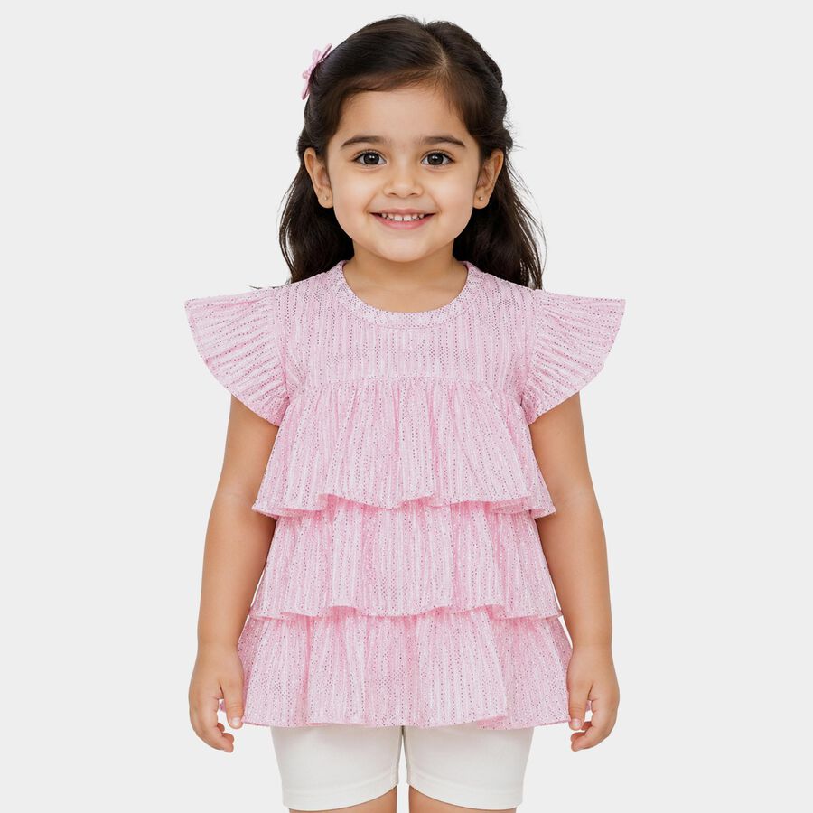 Girls Pink Round Neck Regular T-Shirt, हल्का गुलाबी, large