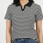 Women's Black Polo Neck Striped Polo T-Shirt, Black, small