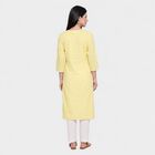 Women's Yellow Round Neck Embroidered Kurta, Yellow, small