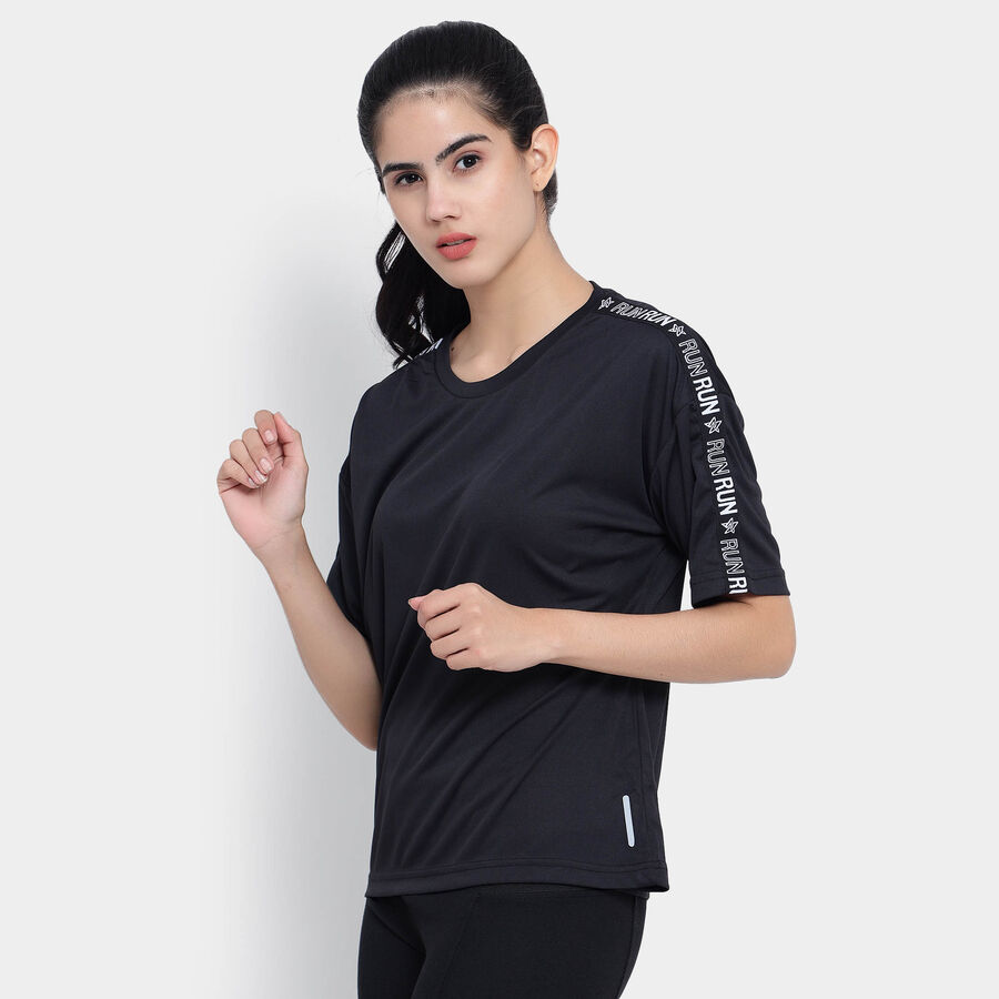 Solid Round Neck T-Shirt, Black, large image number null