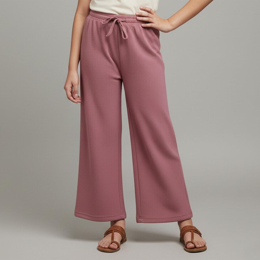 Girls' Dusty Rose Wide-Leg Textured Pyjama, गुलाबी, large image number null