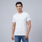 Men's White Cotton Henley Neck Casual T-Shirt, White, small