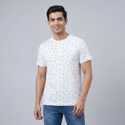 Men's White Cotton Henley Neck Casual T-Shirt