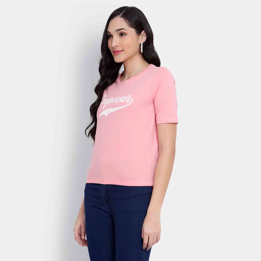 Cotton Round Neck T-Shirt, Pink, large image number null