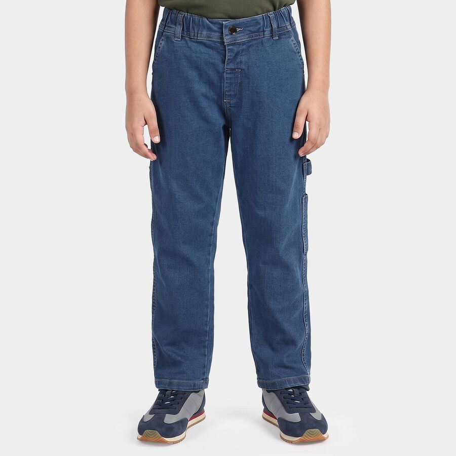 Boys Blue Straight Fit Cargo Jeans, Dark Blue, large