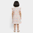 Girls' Pink Floral Printed Ruffled Sleeve Frock, Pink, small
