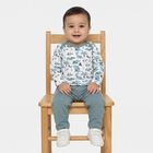 Infants' Light Blue 100% Cotton Round Neck Printed Baba Suit, टील ब्लू, small