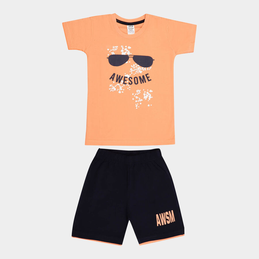Boys Cotton Baba Suit, Orange, large image number null