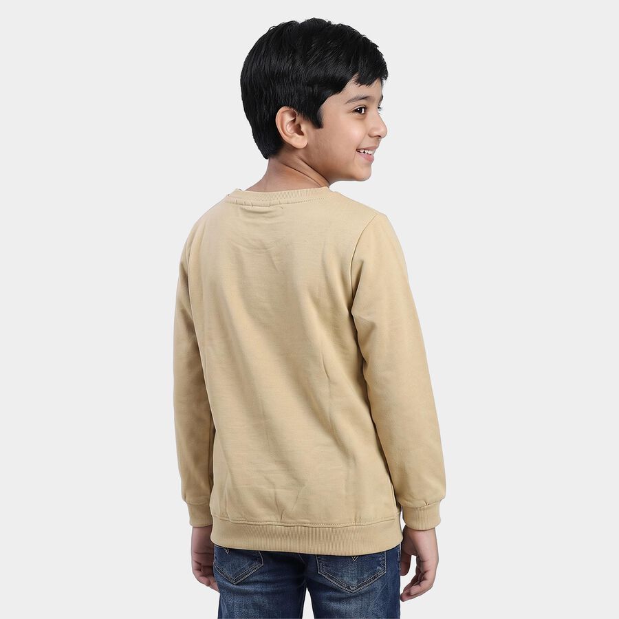 Boys' Beige Crew Neck Graphic Print Sweatshirt, गहरा पीला, large