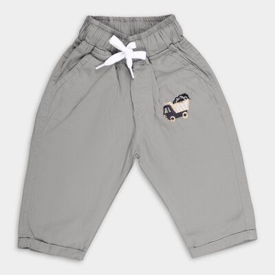 Infants Light Gray Elastic Waist Embroidered Trousers