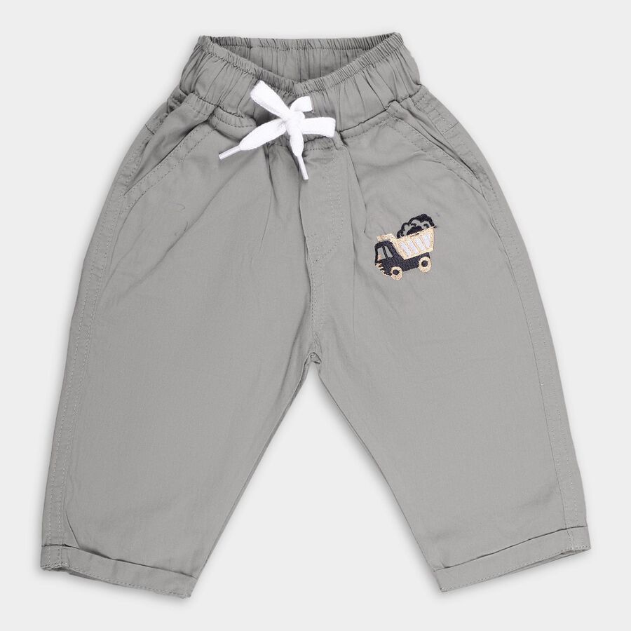 Infants Light Gray Elastic Waist Embroidered Trousers, हल्का ग्रे, large image number null