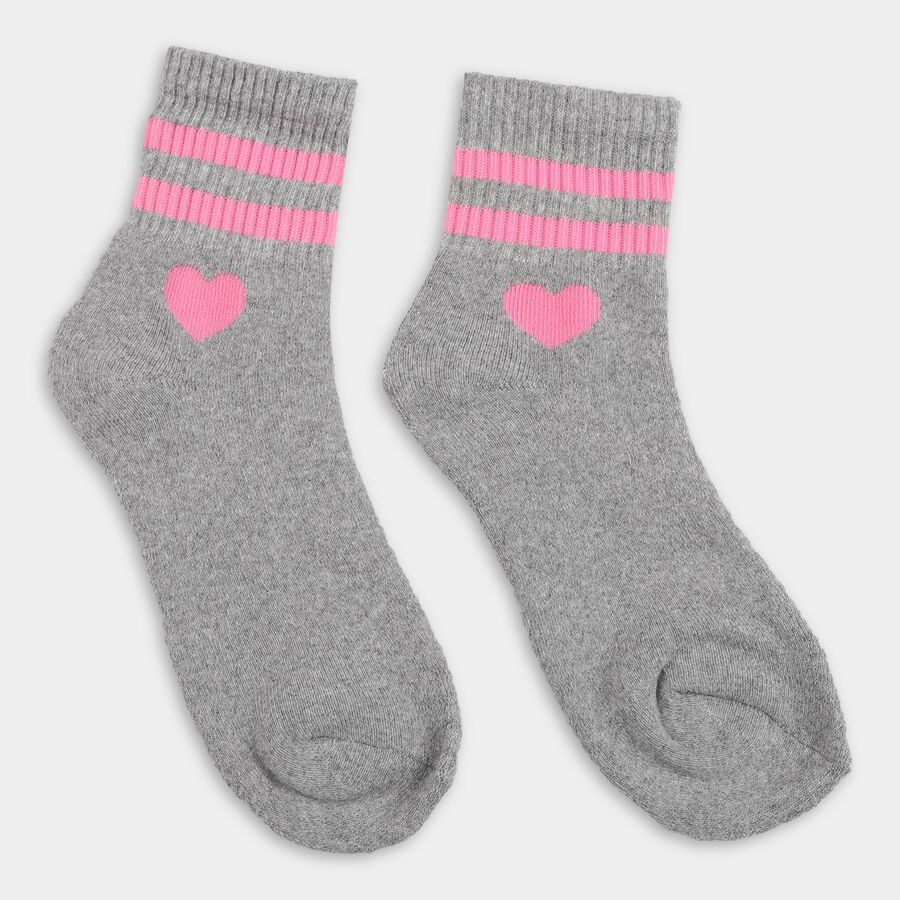 Women's Muted Grey Regular Fit Heart Design Ankle-Length Socks, हल्का ग्रे, large