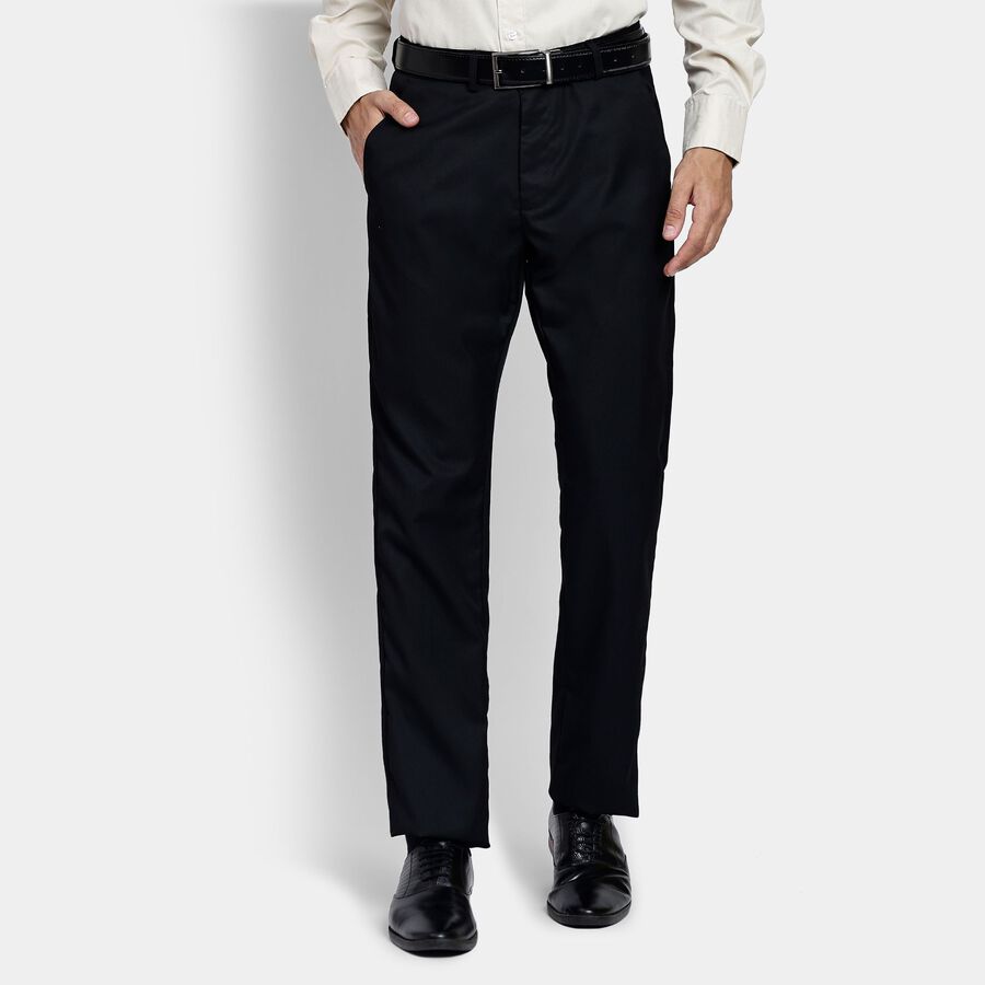 Men's Slim Fit Formal Trousers, काला, large image number null