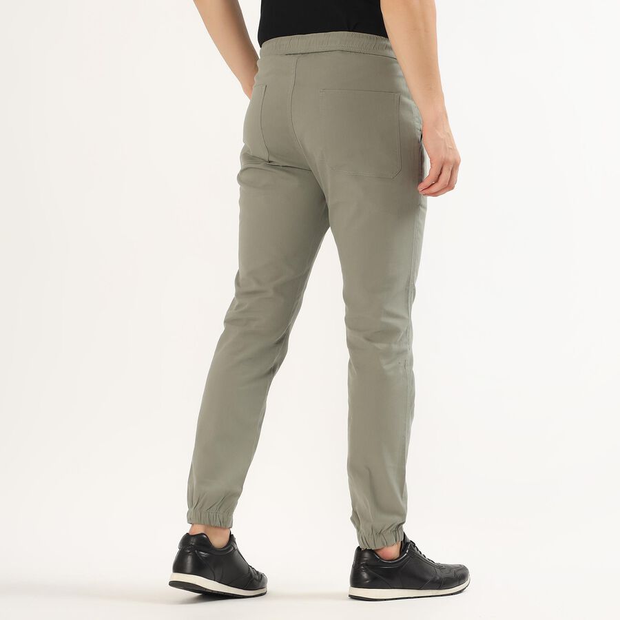 Men's Muted Sage Green Slim Fit Elastic Waist Casual Trousers, Light Green, large