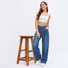 Women's Stonewashed Blue Wide Leg High-Rise Jeans, Mid Blue, small image number null