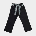 Girls' Jet Black Wide Leg Printed Belt Jeans, Black, small