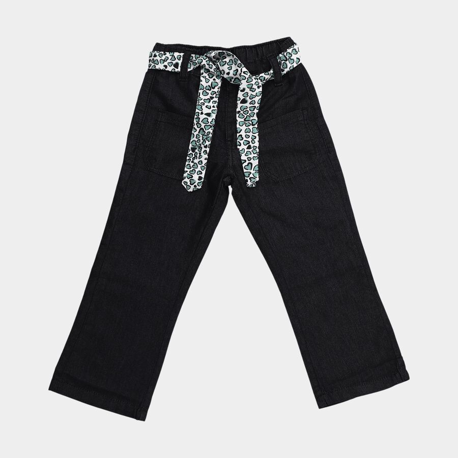 Girls' Jet Black Wide Leg Printed Belt Jeans, Black, large