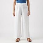 Women's White Wide-Leg Elastic Waist Palazzos, सफ़ेद, small