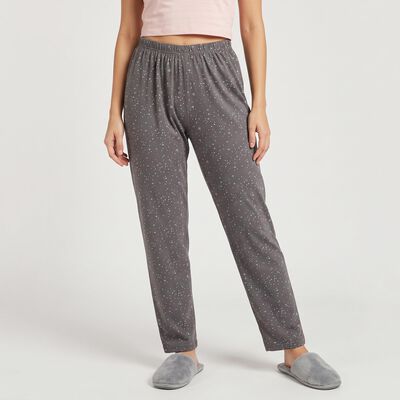 Women's Grey Straight Fit Star Printed Pyjama