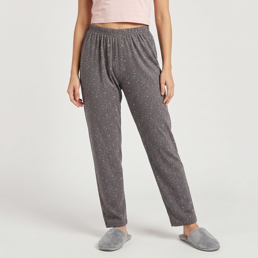 Women's Grey Straight Fit Star Printed Pyjama, गहरा ग्रे, large
