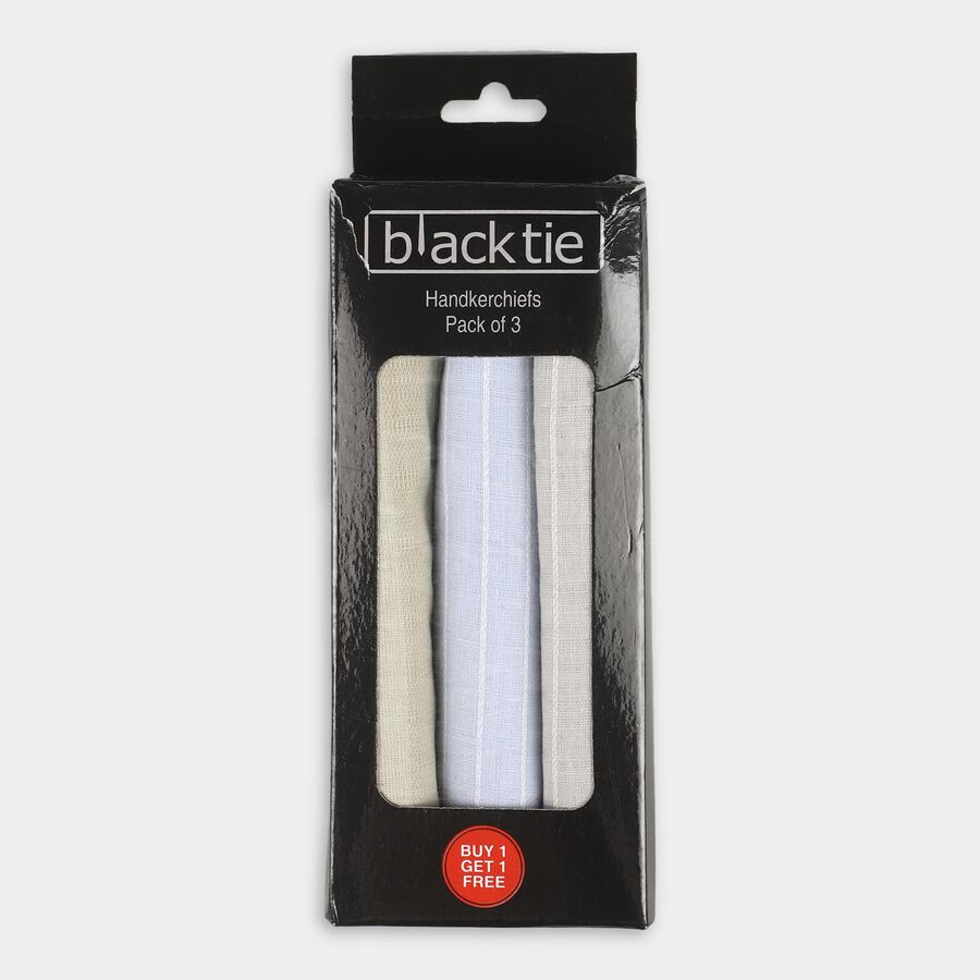 Men's Muted Beige and Light Sky Blue Cotton Blend Handkerchief Pack of 3, गहरा ग्रे, large image number null