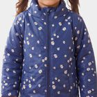 Girls' Navy Blue Stand Collar Puffer Jacket, Navy Blue, small