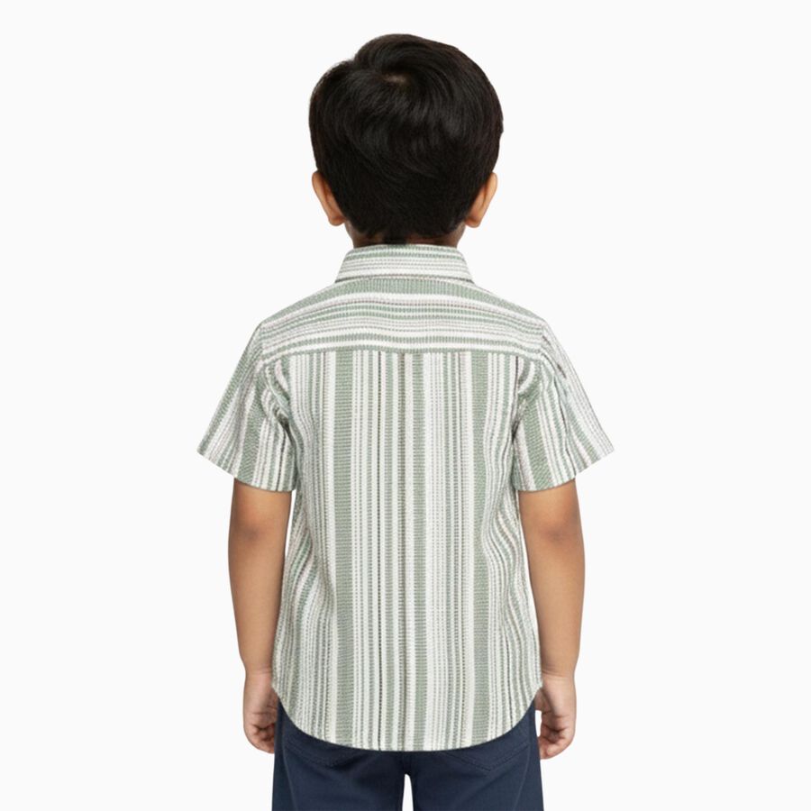 Boys Light Sage Green Striped Half Sleeve Classic Casual Shirt, Light Green, large image number null