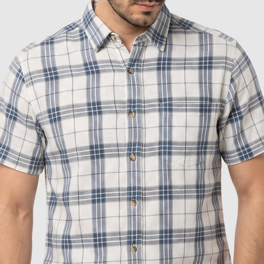 Men's Blue Checked Casual Shirt, Mid Blue, large