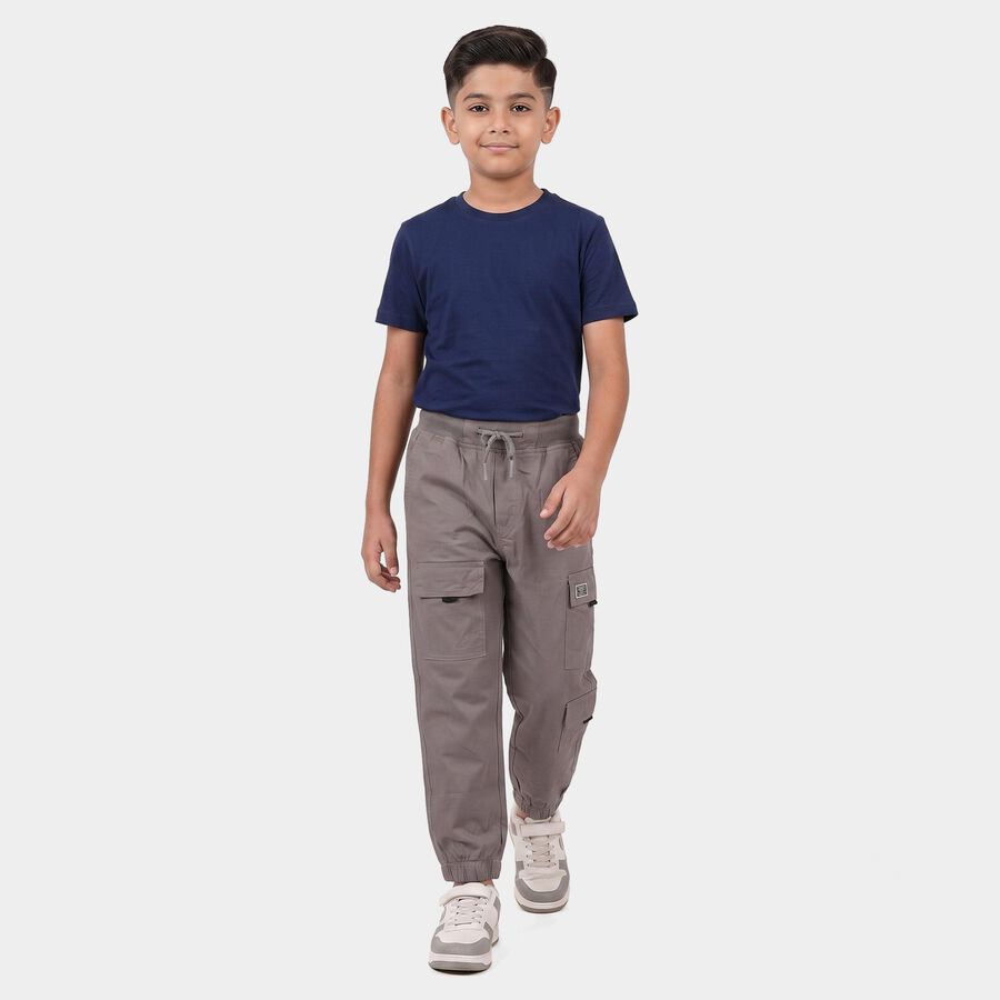 Boys Grey Regular Fit Cargo Trousers, हल्का ग्रे, large