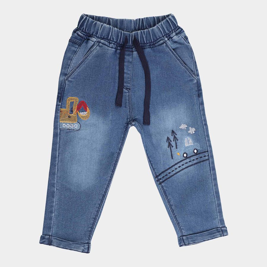 Infants Basic Wash with Embroidery Regular Rib Waist Jeans, Light Blue, large image number null